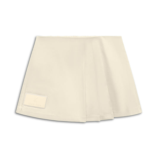 Cotton skort with box pleats and signature patch