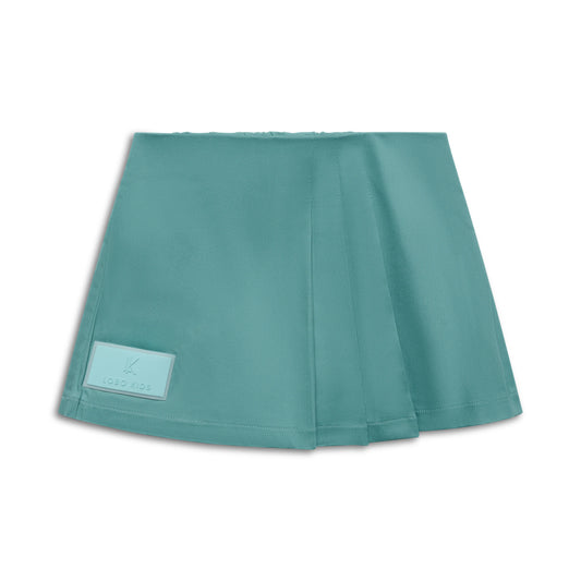 Cotton skort with box pleats and signature patch